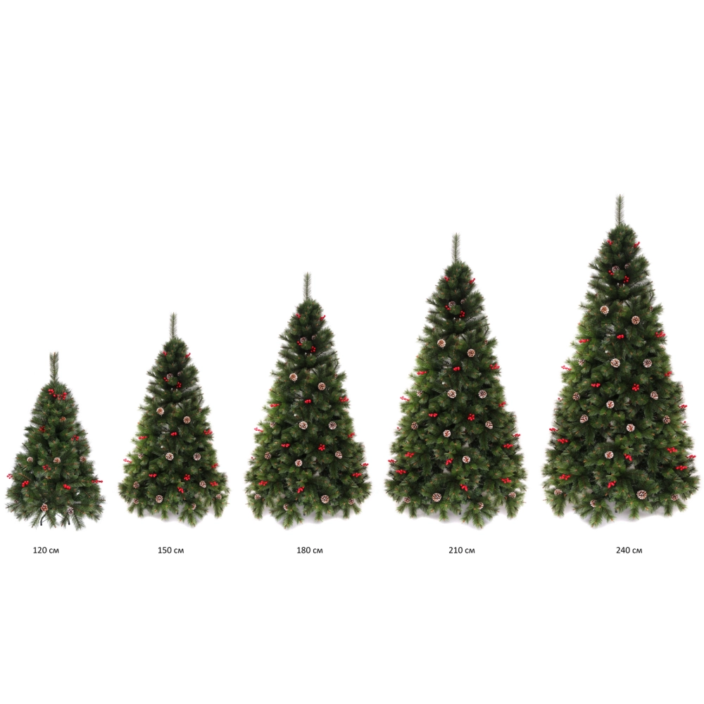 Елка «Венская» 210 см, ПВХ+Леска, ягоды и шишки (1042 веток)