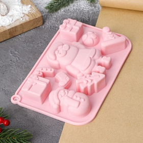 Форма для выпечки силиконовая «Новый год. Санта», 17,5×12×2,5 см, 9 ячеек