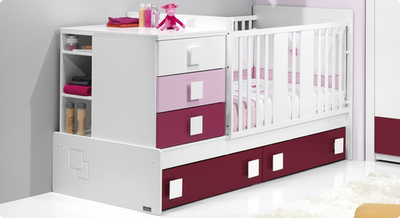 Детская кроватка-трансформер Trama Branco Mate / Degrade Fucsia серия Combi Light