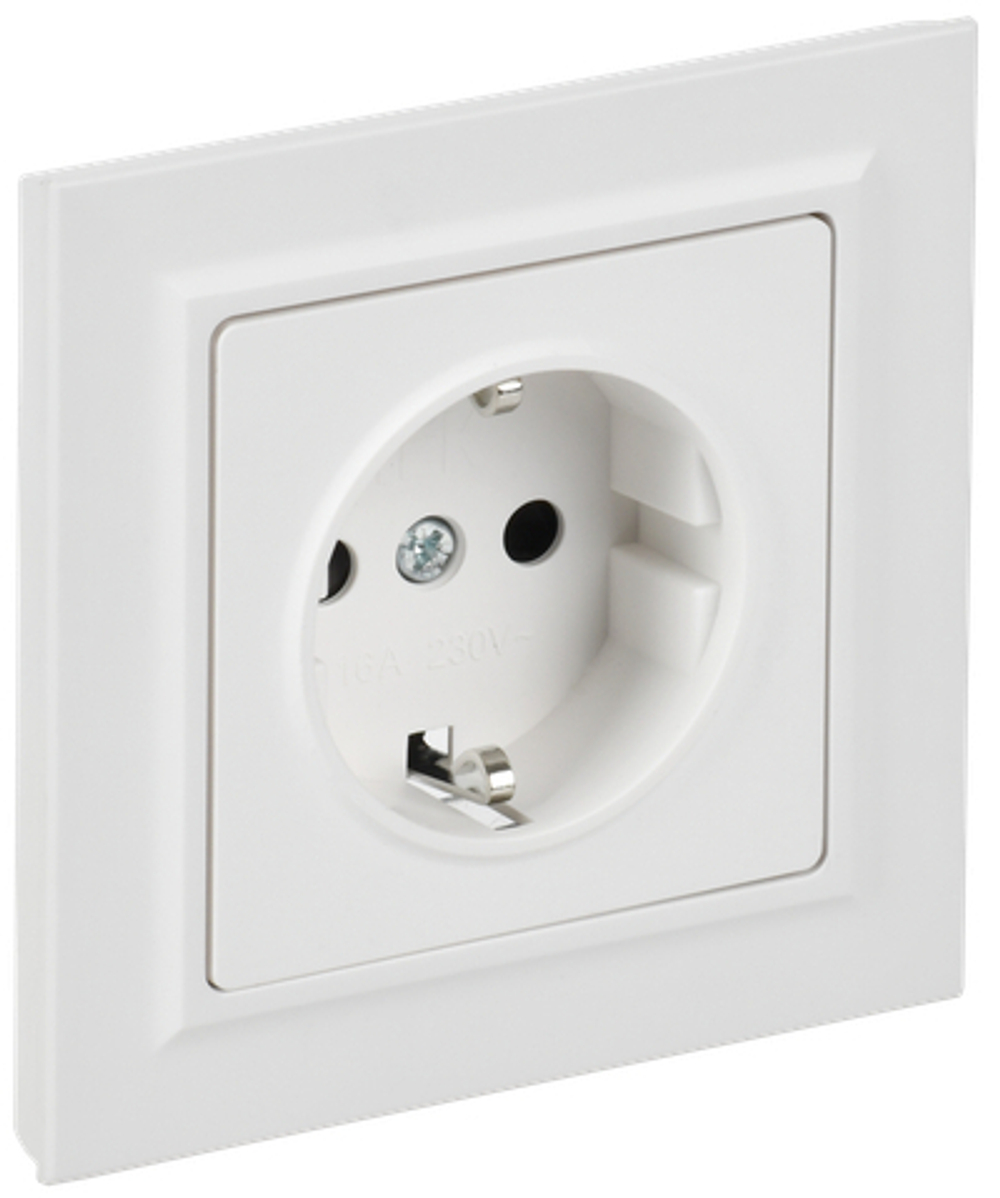 BRITE Розетка 1-местная с заземлением с защитными шторками 16А в сборе РСР14-1-0-БрАБ арктический белый IEK