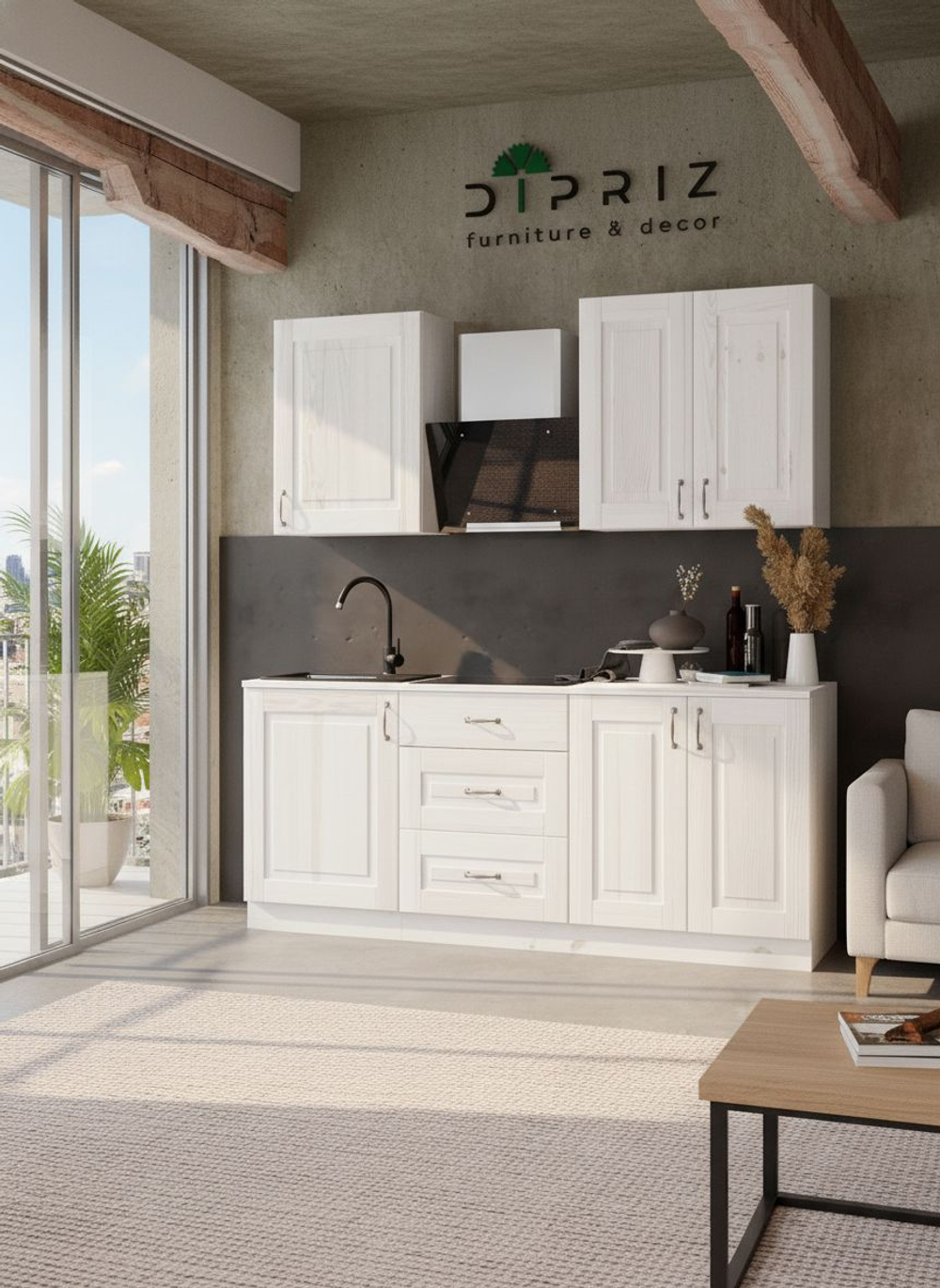 Кухонный модуль, 60х32х75, Стокгольм Светлый, навесной, из массива дерева, белый, Dipriz