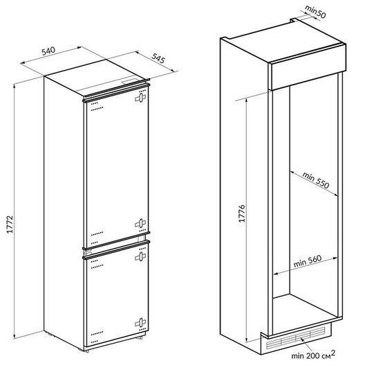 Встраиваемый холодильник Hiberg RFCB-300 LFW
