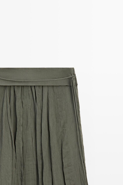 Massimo Dutti Юбка-миди из смеси рами с присборенной отделкой, зеленый