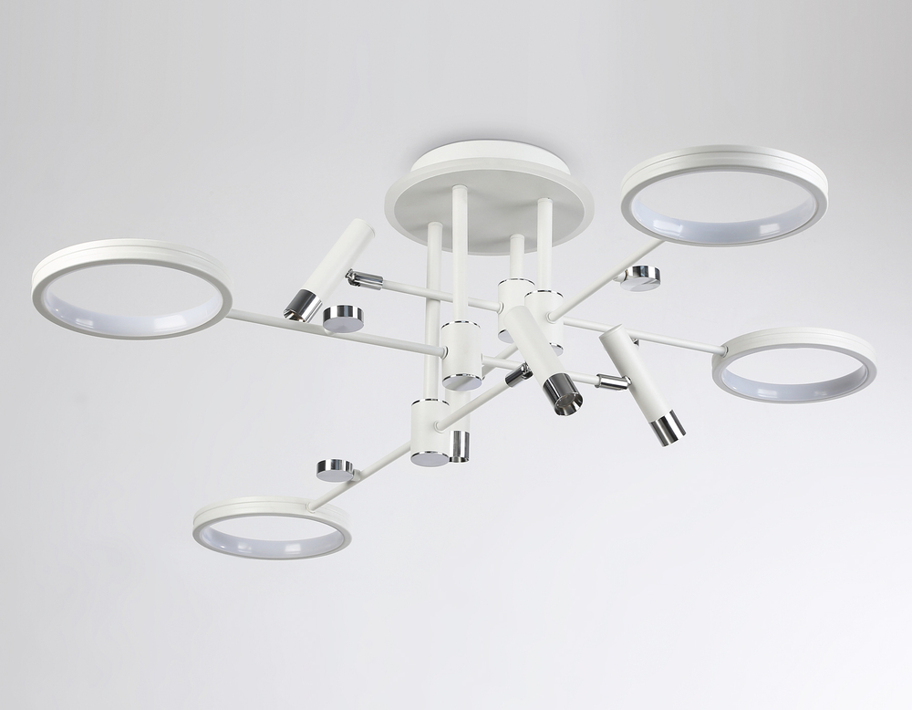 Потолочный светодиодный светильник с пультом управления FL51648/4+4 WH/CH белый/хром 98W 3000K-6400K D910*340 (ПДУ ИК)