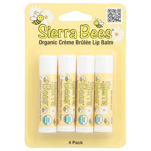 Sierra Bees, органический бальзам для губ, крем-брюле (ваниль), 4 шт. по 4,25 г (0,15 унции) в упаковке