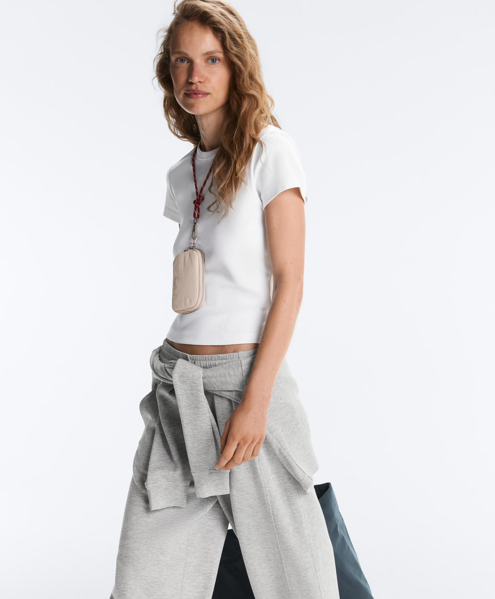 Oysho Футболка Rib Fit из смесового хлопка, белый