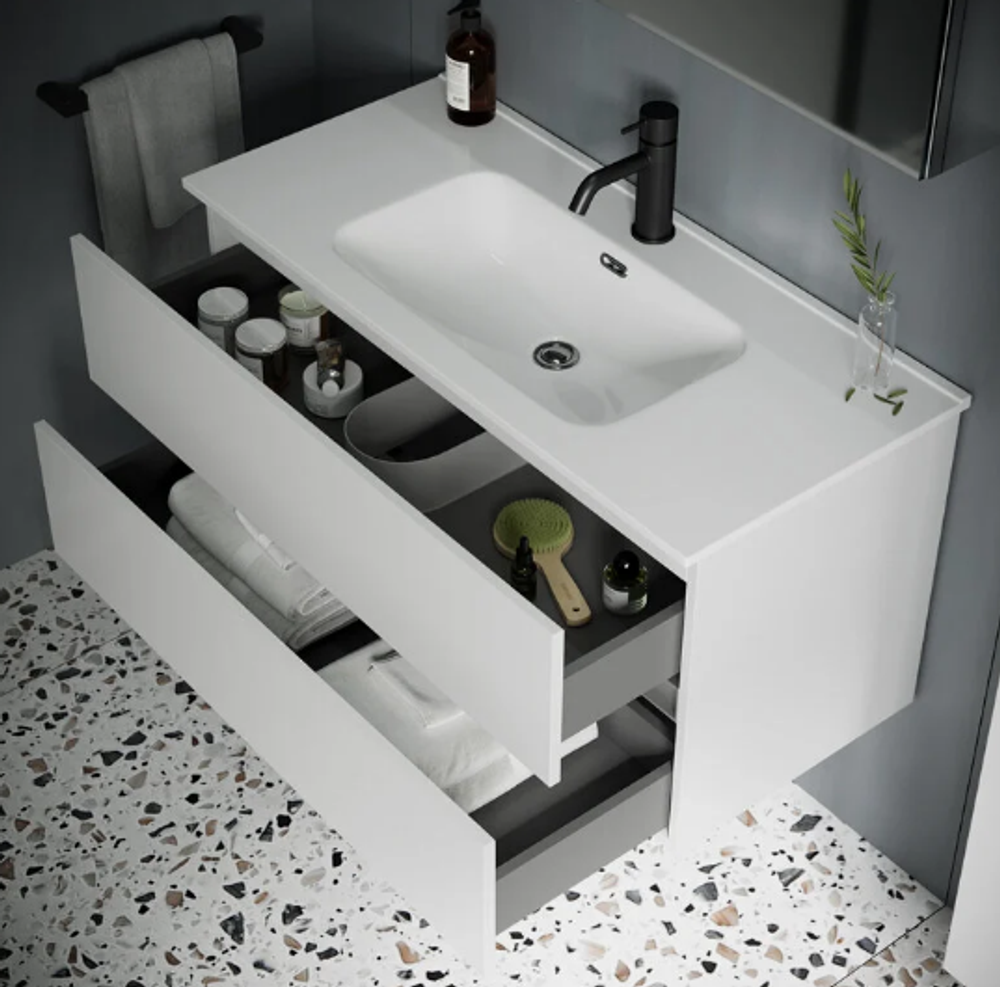 Тумба подвесная SANCOS Urban 1190х450х550, c двумя ящиками оснащенными доводчиками, белый глянец , арт. UR120-1W