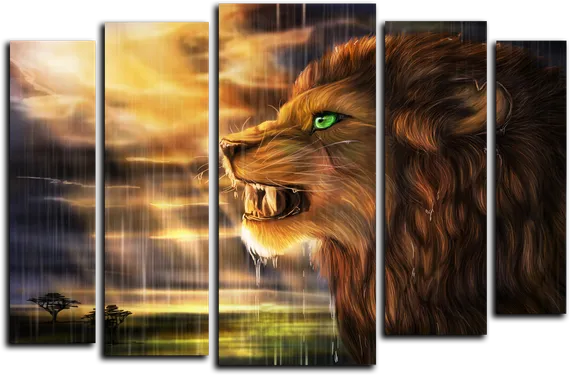 Модульная картина "Зеленоглазый лев"