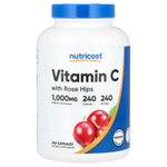 Nutricost, витамин C с шиповником, 1000 мг, 240 капсул