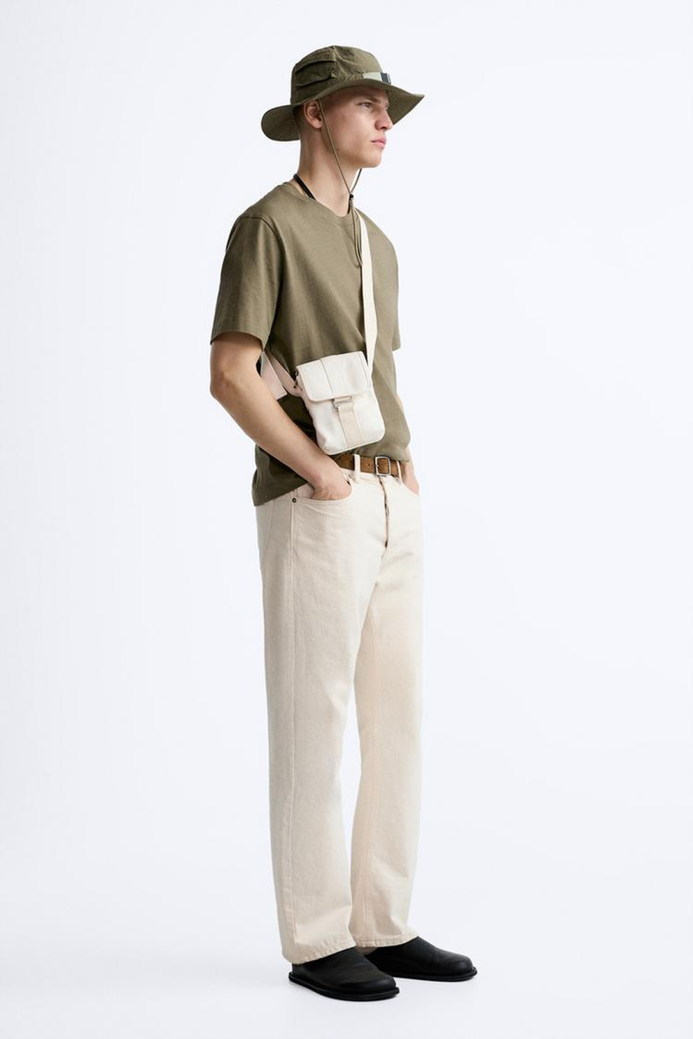 ZARA ВЕРТИКАЛЬНАЯ ХОЛЩОВАЯ СУМКА, ЭКРЮ