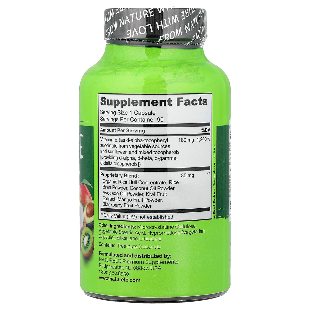 NATURELO, витамин E, 180 мг, 90 вегетарианских капсул