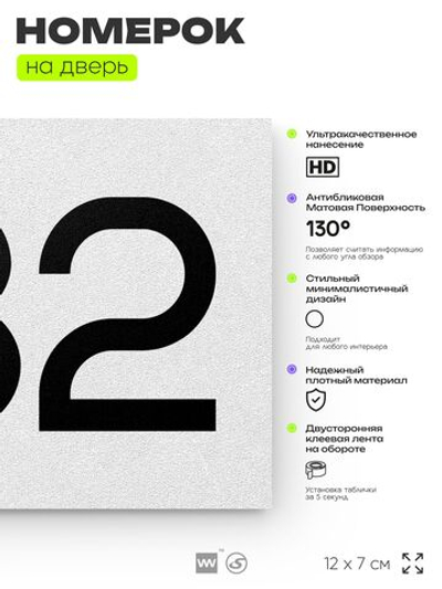 Номер на дверь 932, табличка на дверь для офиса, квартиры, кабинета, аудитории, склада, белая 120х70 мм, Айдентика Технолоджи