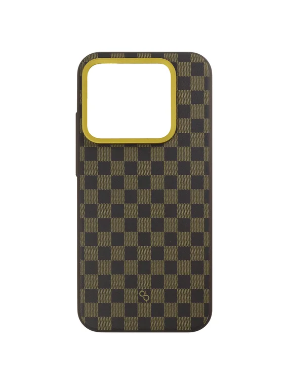 Защитный чехол для Realme GT8 Pro органо-силиконовый под карбон c MagSafe черно-коричневый шахматный (Black-Brown)