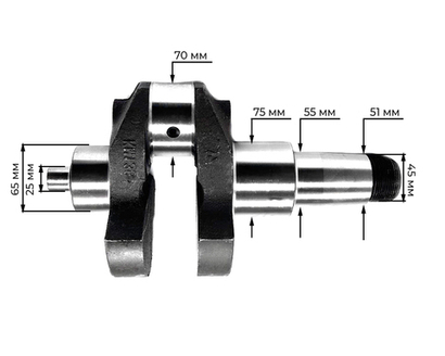 Коленвал голый KM130/KM138, шейка 70 мм.