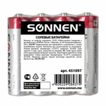 Батарейки комплект 4 шт. SONNEN АА (R6 15А) солевые пальчиковые в пленке (30 штук в упаковке)