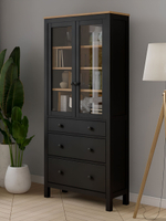 IKEA Шкаф-витрина HEMNES стекло/стекло, 198х90х37, белый/св-коричневый, из массива дерева, КЫМОР (ХЕМНЭС ИКЕА), массив сосны