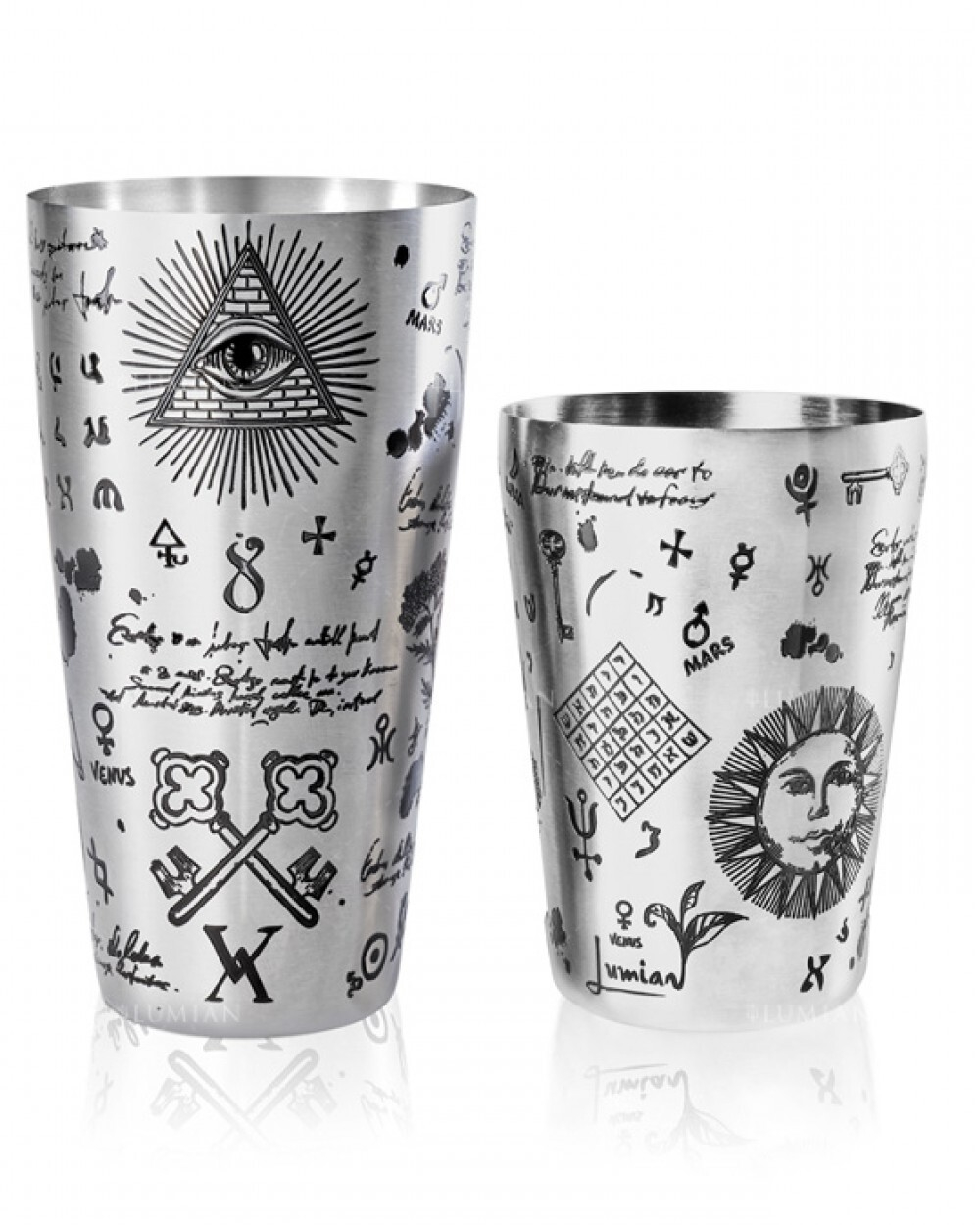 Шейкер Lumian Yokai Boston Alchemy Tin & Half Tin, 18-28 oz, серебро с гравировкой