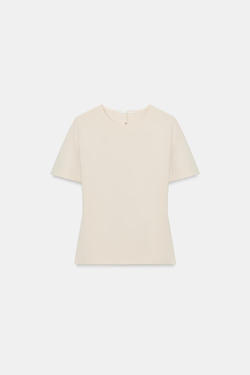 ZARA ТОП С ВЫРЕЗОМ И КОРОТКИМИ РУКАВАМИ, ЭКРЮ