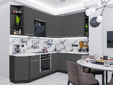 Угловая модульная кухня Фьюжн-04 Stormy Silk - Graphite 2140*2500/1800*600