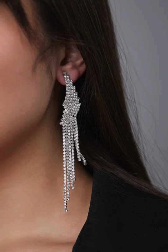 Серьги пусеты длинные с кристаллами №1