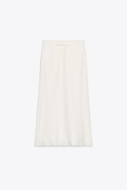 ZARA ЮБКА МИДИ ИЗ 100% ЛЬНА — ZW COLLECTION, ЭКРЮ