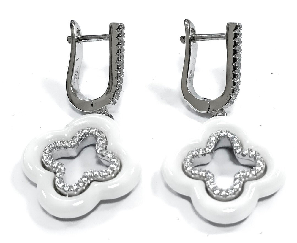 Ювелирные серьги из серебра 925 пробы с керамикой и фианитами