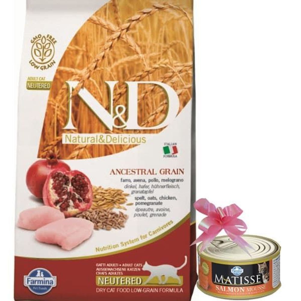 Корм Farmina N&amp;D Cat Low Grain CHICKEN&amp;POMEGRANTE Neutered 1,5 кг + ПОДАРОК