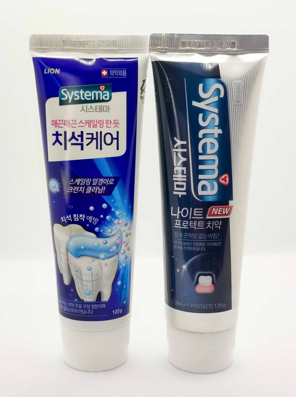 Набор корейских зубных паст LION SYSTEMA Tartar plus care + NIGHT PROTECT, против зубного камня и для ночного ухода, 2х120г
