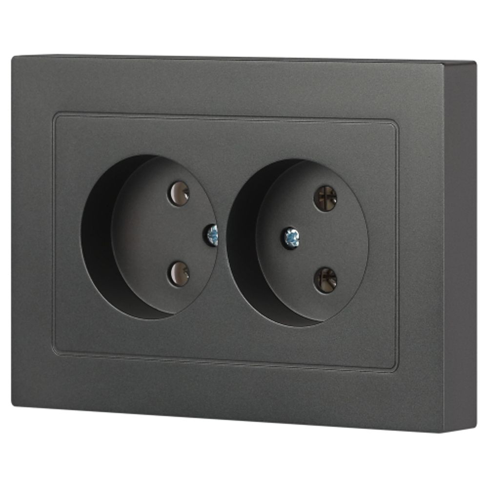 Розетка Intro Accent 6-204-07 двойная 2х2P 16А-250В IP20 СУ AL/CU графит | Intro