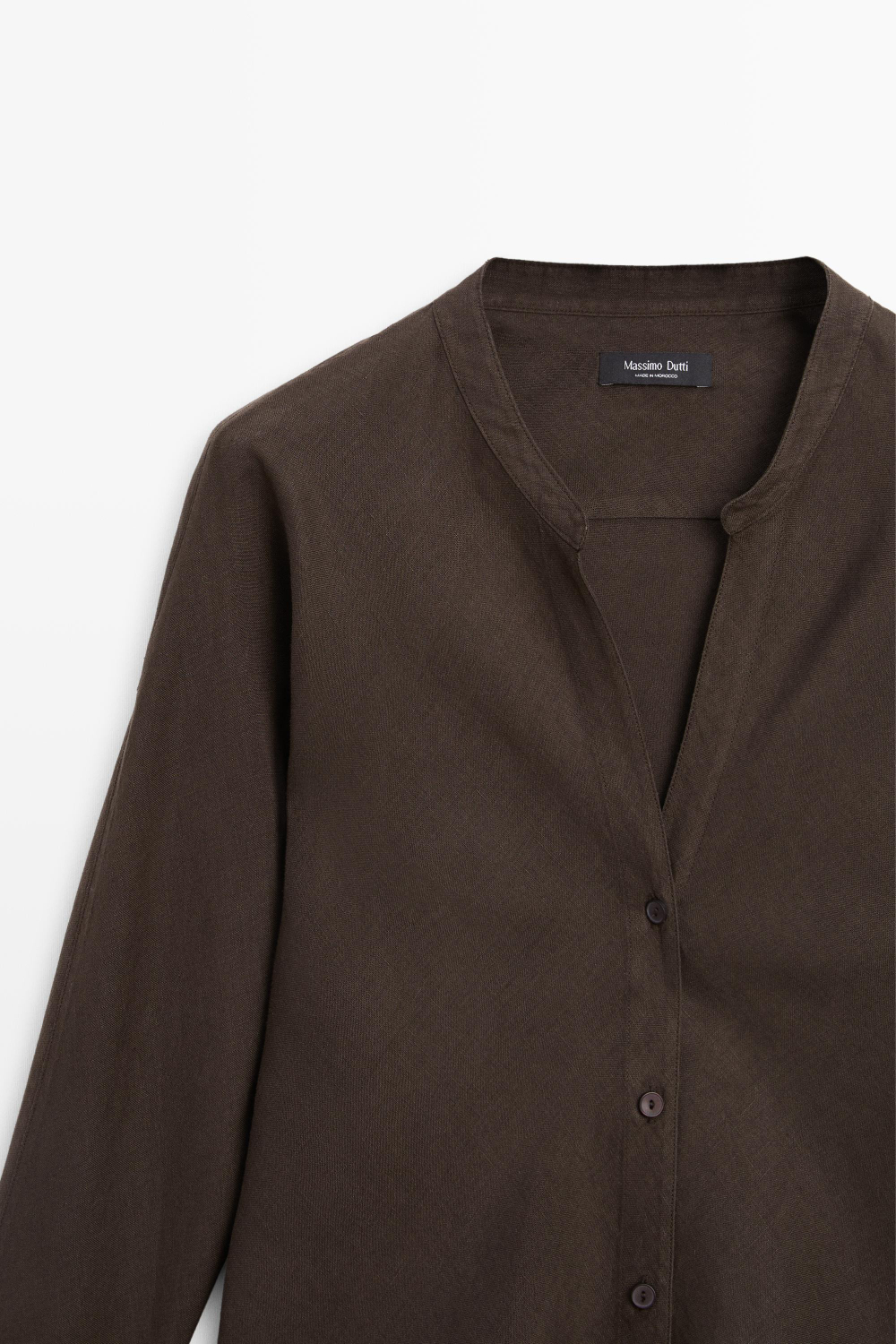 Massimo Dutti Рубашка с воротником-стойкой из 100% льна, коричневый