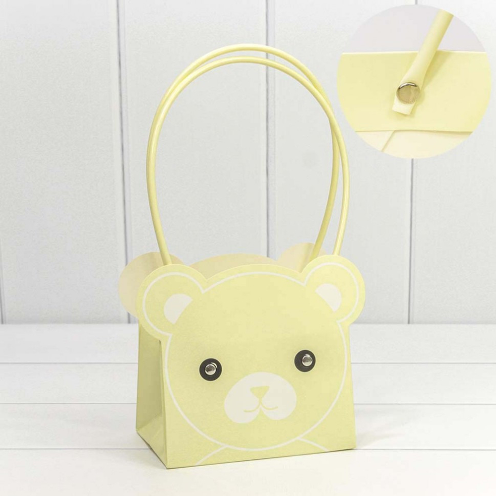 Пакет подарочный 14.5х10х14.5см Ваза для цветов "Мишка" (Бежевый)