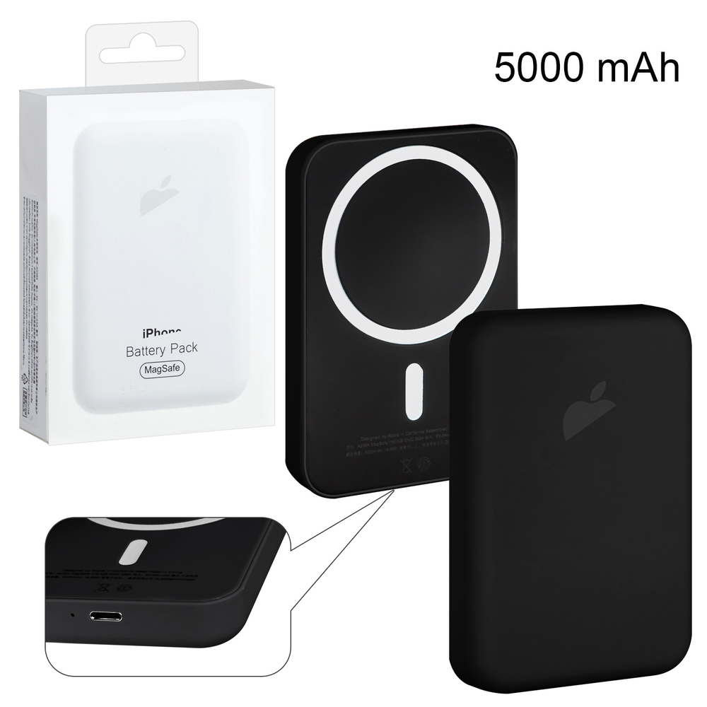 Портативный аккумулятор MagSafe Battery Pack 5000 Mah с лого (черный)