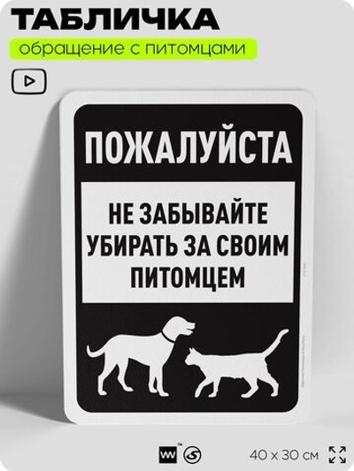 Табличка "Не забывайте убирать за своим питомцем" на дверь и забор, для двора, дома, подъезда, 40х30 см, Silver Plane x Айдентика Технолоджи