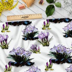 Ткань таффета голубые цветы в кустах