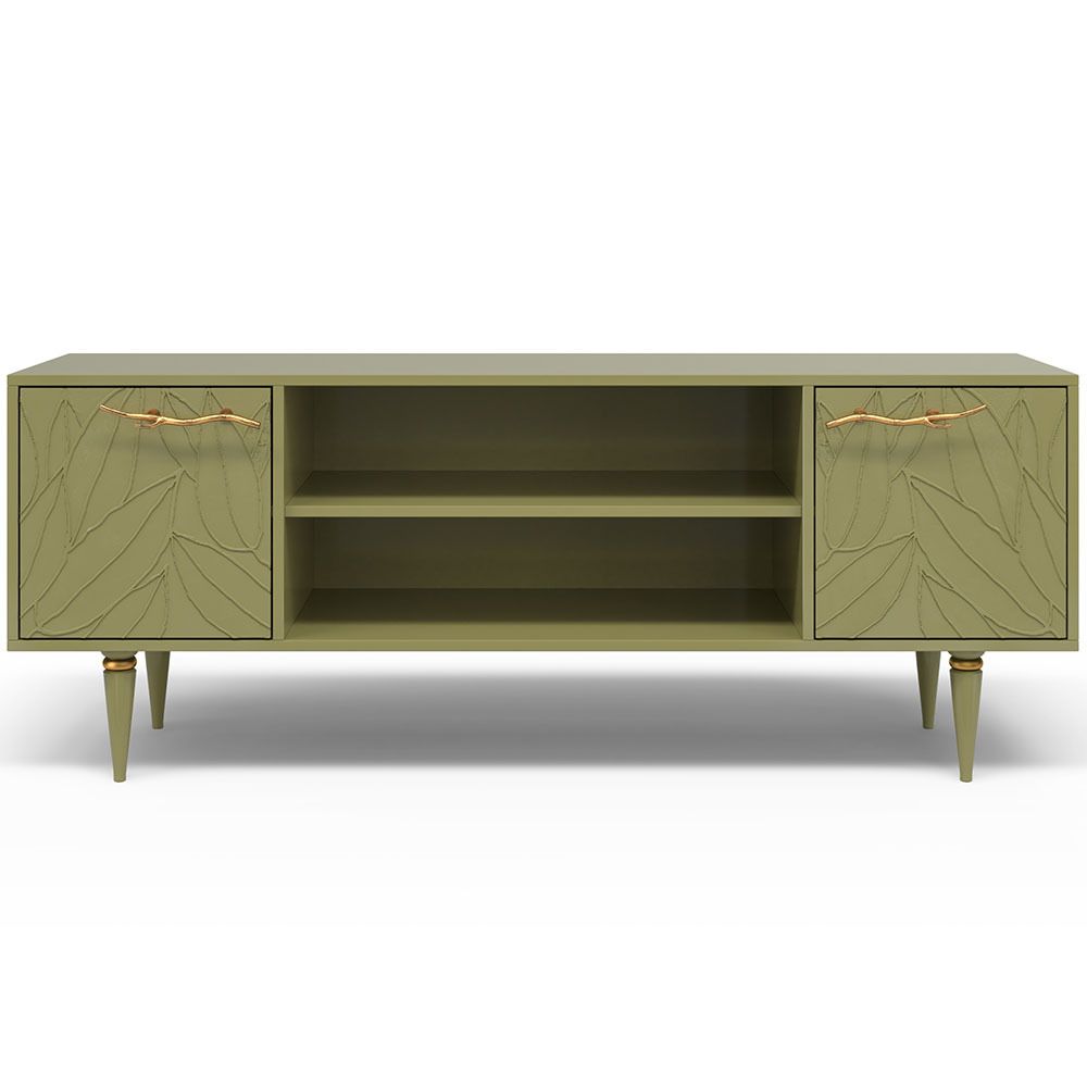 Тумба под ТВ Арт Колор leaves 155см Классик Голд Зеленая олива