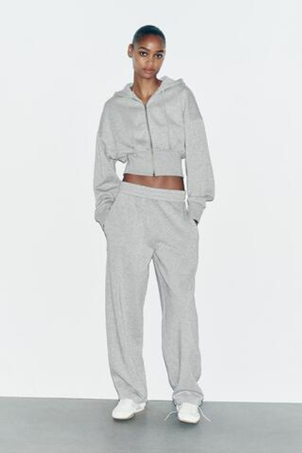 ZARA УКОРОЧЕННАЯ ТОЛСТОВКА ИЗ ТКАНИ С МЕТАЛЛИЗИРОВАННОЙ НИТЬЮ, СЕРЫЙ МЕЛАНЖ