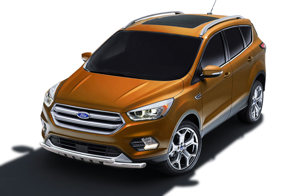 Защита переднего бампера (нержавейка) Ford Kuga (2016-2019) d57+d42 с декор элем