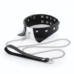 Ошейник воротничок с поводком цепочкой кожа черный белый