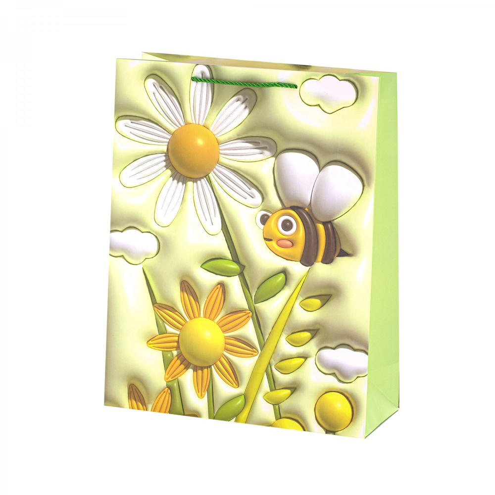 Пакет подарочный бумажный Alingar, (L+) 26х32х10 см, вертикальный, "Цветы 3D", матов. ламинация, ассорти