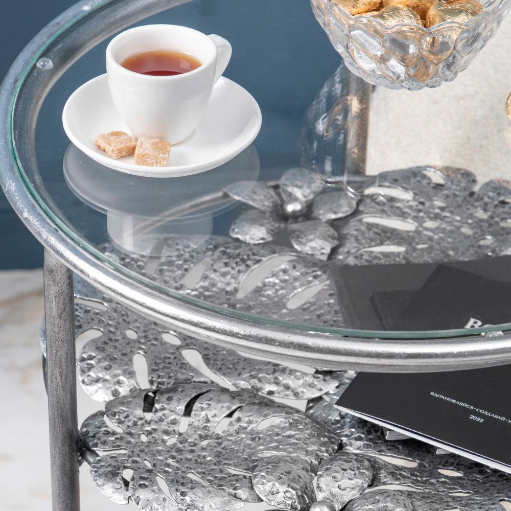 Столик декоративный Monstera Deliciosa (Монстера) Античное серебро