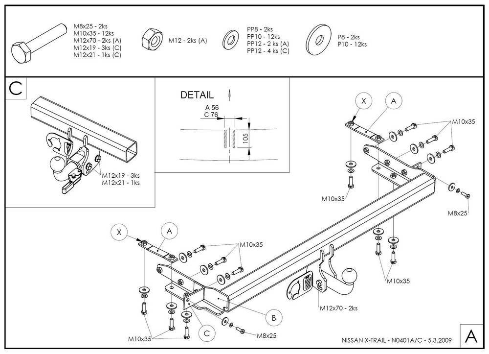 Фаркоп оцинкованный Galia N040C для Nissan X-Trail 2001-2007(паспорт и сертификат в комплекте)(без электрики)