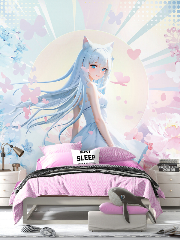 3D Фотообои милые аниме и сердечки детские