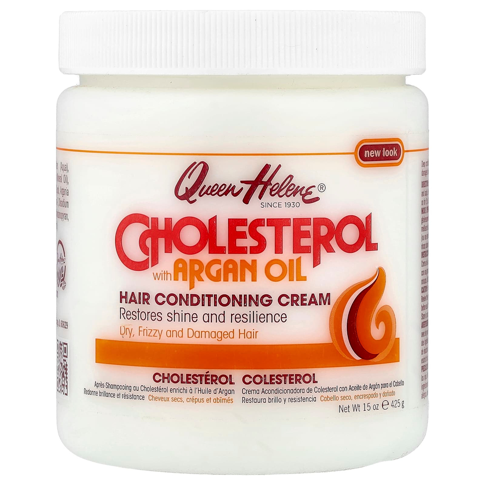 Queen Helene, крем-кондиционер для волос, холестерин с аргановым маслом, для сухих, вьющихся и поврежденных волос, 425 г (15 унций)