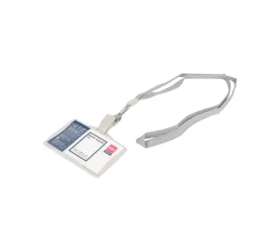 Бейдж для пропуска Deli 103x78мм горизонтальный зажим вращающийся шнур:серый E5744