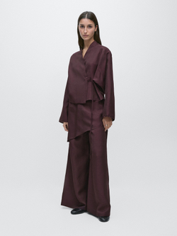 Massimo Dutti Рубашка из смесового льна, баклажанный