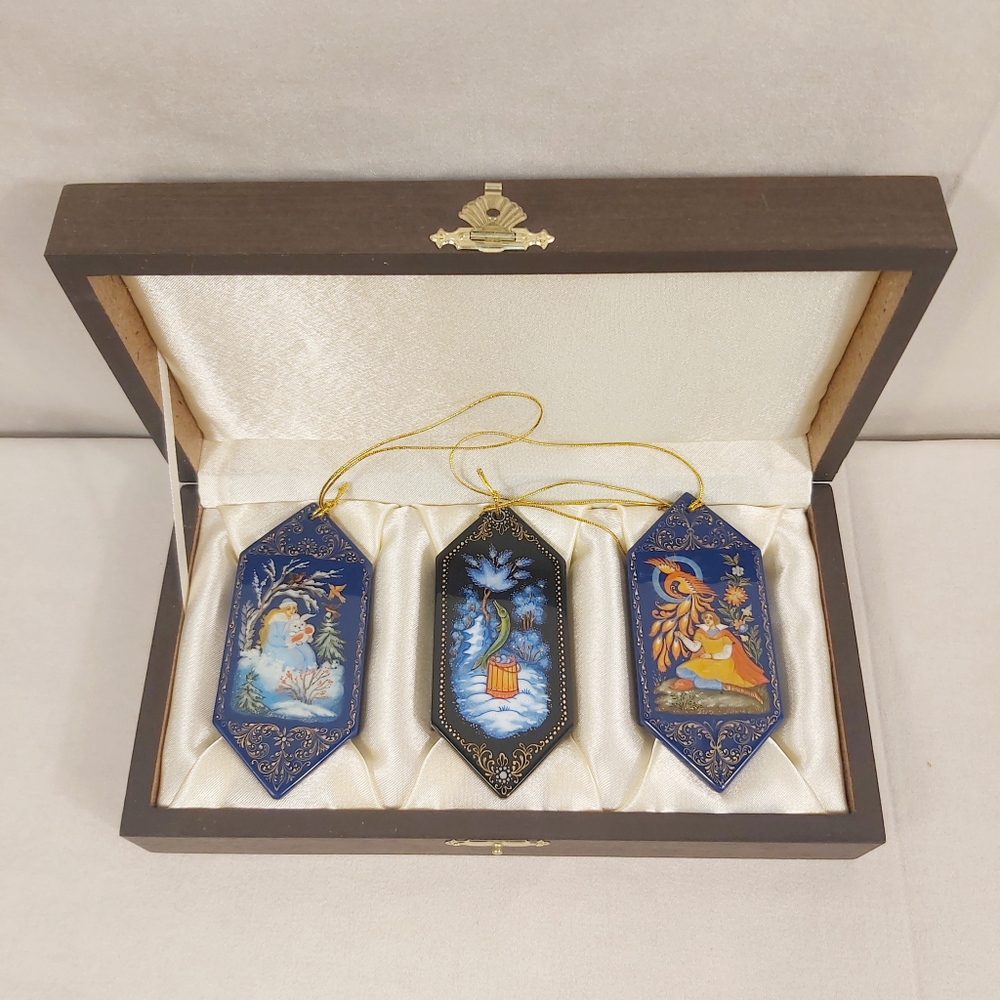 Набор ёлочных игрушек-конфет с ручной росписью Палех "Сказки" в футляре