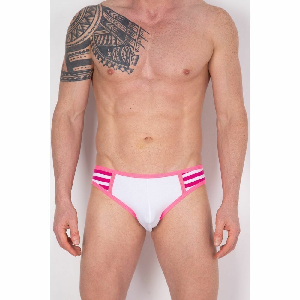 Мужские трусы слипы белые в розовую полоску Cosmos Colors FC40_PW