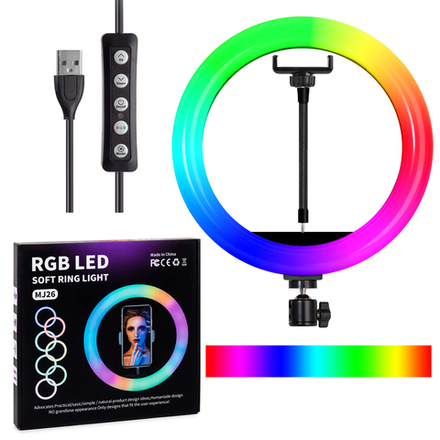 Кольцевая селфи-лампа цветная 20 см (мультиколор) RGB MJ20