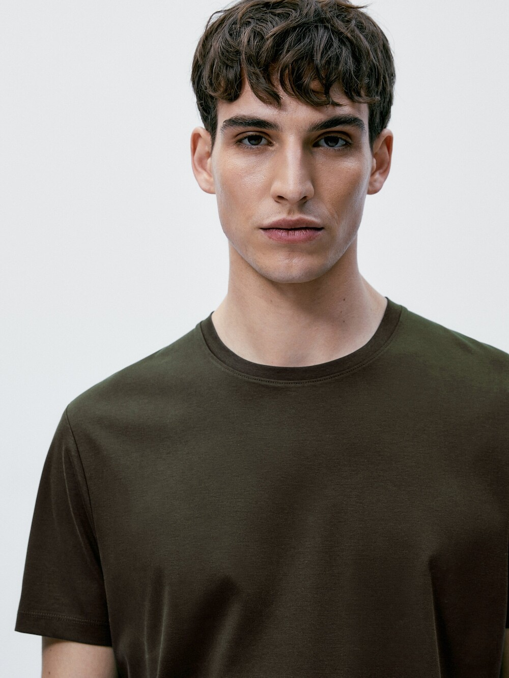 MASSIMO DUTTI Футболка из рельефного хлопка, хаки