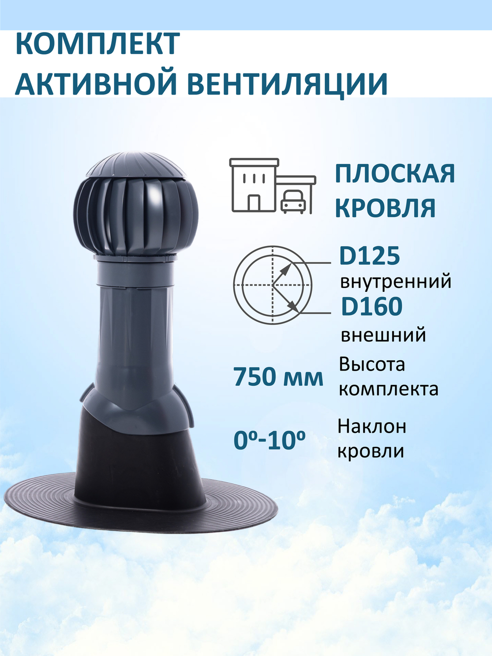 Нанодефлектор с вентвыходом на плоскую кровлю, Ø 125/160 мм, Gervent